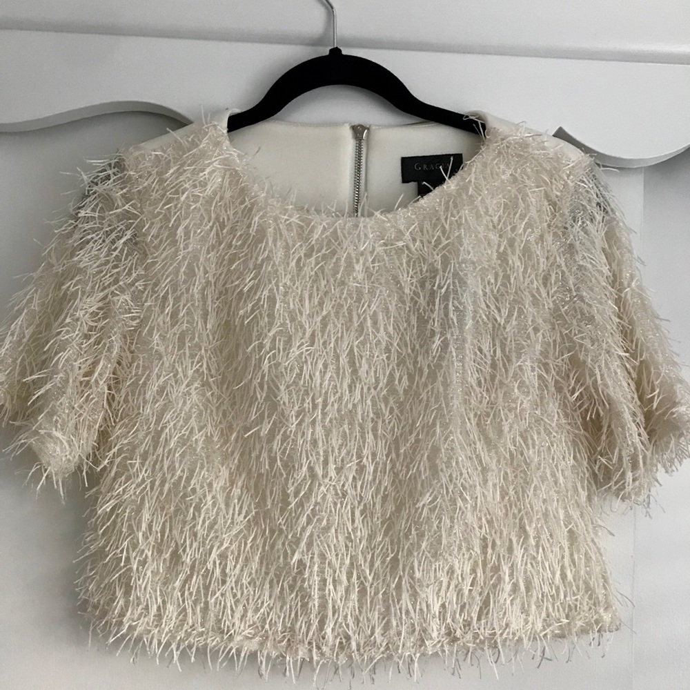 Bloomingdale’s Ivory Shag Crop Top